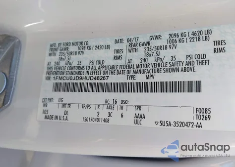 2017 Ford Escape Titanium from USA, damaged, VIN 1FMCU0JD9HUD48267